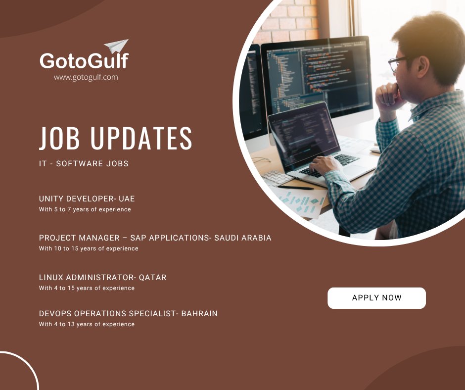 Gotogulfjobs's tweet image. Click on the below link to apply for the job vacancies,
gotogulf.com/PublicSearchVi…
#jobseeke #unitydeveloper #projectmanagersapapplications #linuxadministartor #devopsoperationsspecialist #qatar #bahrain #UAE #saudiarabia #GCCJobs