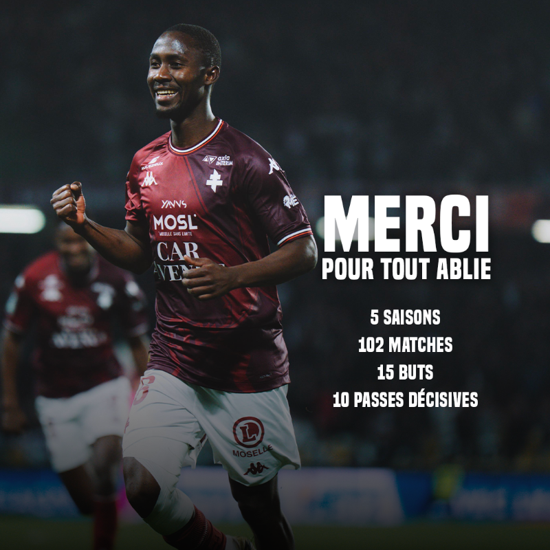 FCMetz's tweet photo. [ ℙ𝕣𝕠 ]

Merci pour tout Ablie 🇬🇲🫶

🔚 Après 102 matches sous le maillot grenat, l'international gambien quitte le #FCMetz.