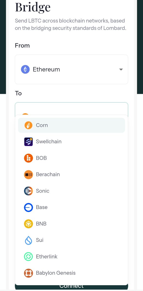 MichealOtm's tweet photo. The first step on your Bitcoin staking journey is to decide where you want to receive your Liquid Bitcoin (LBTC). Connect the account where you will mint LBTC.
Doing so earns you Babylon Points and Lombard Lux.
Have you tried @Lombard_Finance bridge before? https://t.co/zvnQbnHPNl