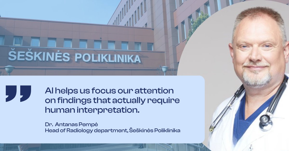 Šeškinės Poliklinika uses the Oxipit CXR Suite to autonomously report 80% of healthy chest X-rays—reducing routine workload and improving turnaround times.

Read how #AI supports daily workflows and consistent care delivery: bit.ly/45APxnf

#Radiology #CXR #RadiologyAI