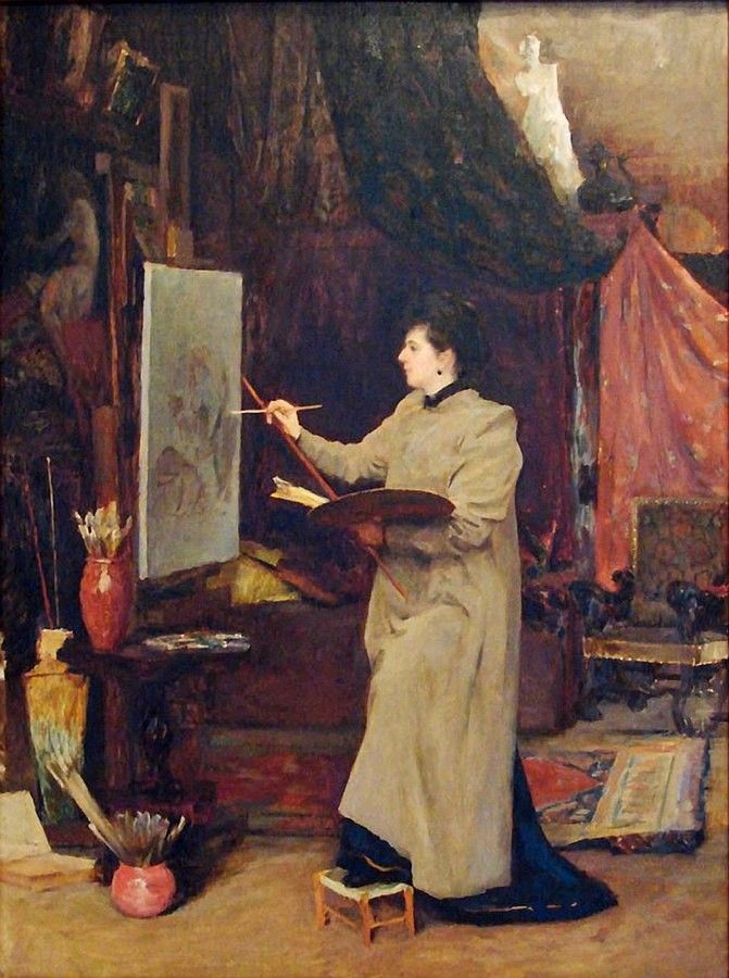 Pues si, ellas también pintaban.
#Ellastambiénpintaban
Maria Tenisheva, pintando en su estudio, pintado por J. Ciaglinski.