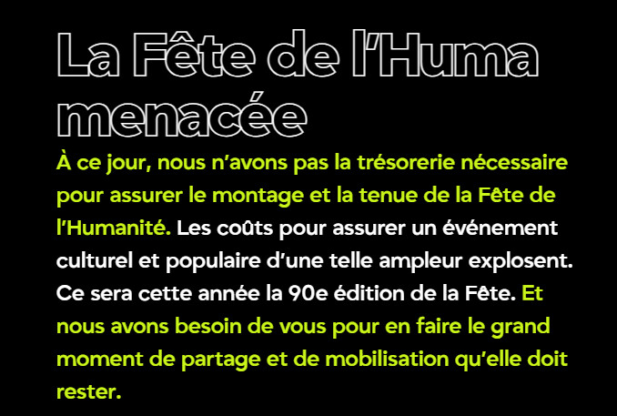 Urgence pour l’Humanité, votre don peut tout changer

Faites vivre un média libre et engagé, toujours du côté de celles et ceux qui luttent 
➡️ l.humanite.fr/1L8