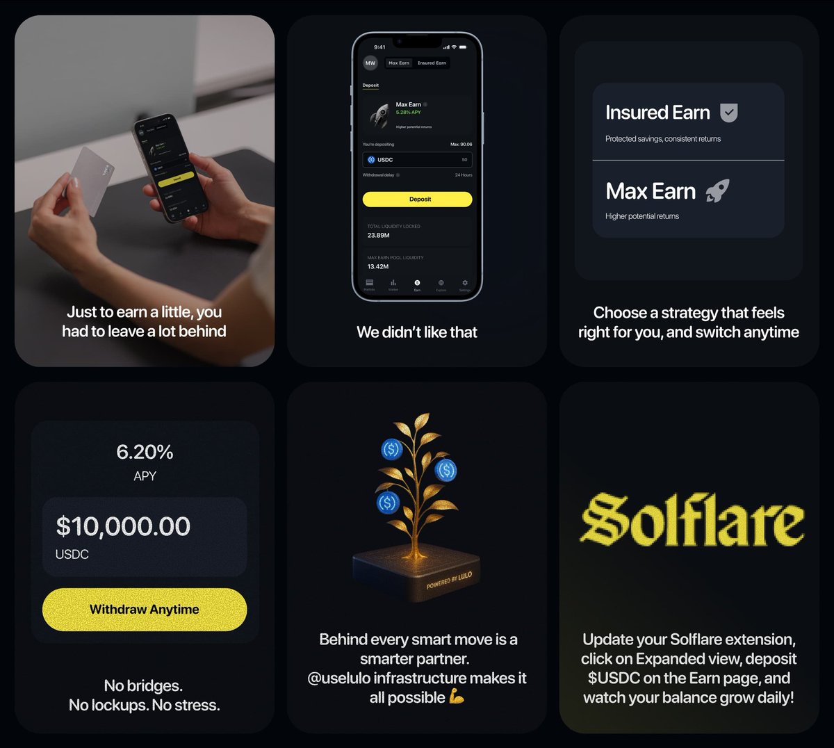 Chisom San | Top 1% Framer Expert π―π΄ (@heychisom_san) on Twitter photo GM Guardians.
It's official, Solflare earn is my favourite feature.
Whenever I get the urge to chase the next pump, I'll deposit my $USDC in <a href="/solflare/">Solflare - The Solana Wallet</a> Earn instead. Still earning, but with ZERO rug risk.
Smart money never sits still. It just earns.
Live on Solflare Extension. GM Guardians.
It's official, Solflare earn is my favourite feature.
Whenever I get the urge to chase the next pump, I'll deposit my $USDC in <a href="/solflare/">Solflare - The Solana Wallet</a> Earn instead. Still earning, but with ZERO rug risk.
Smart money never sits still. It just earns.
Live on Solflare Extension.