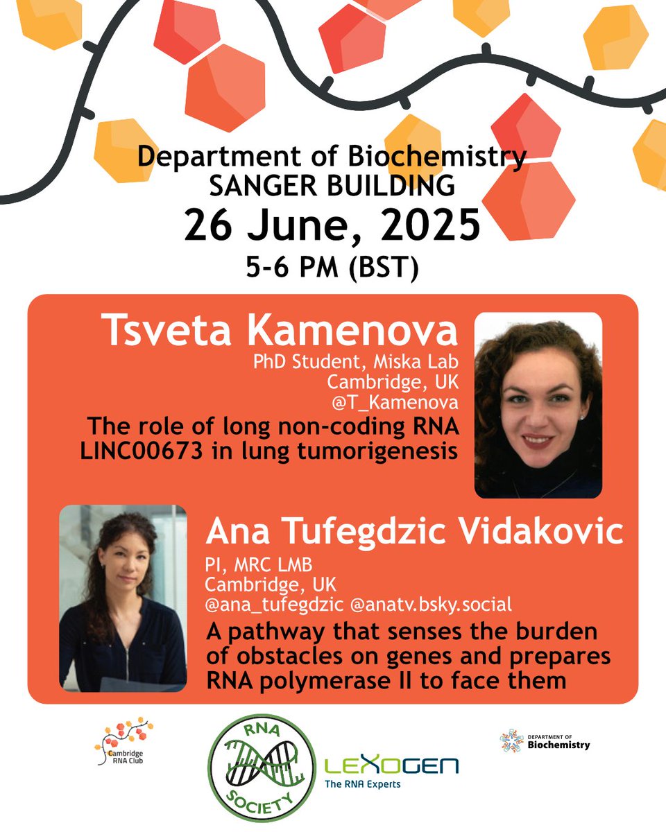 CambridgeRNA's tweet image. Don&apos;t miss tomorrow RNA Club at @CamBiochem with @T_Kamenova and @ana_tufegdzic !!
