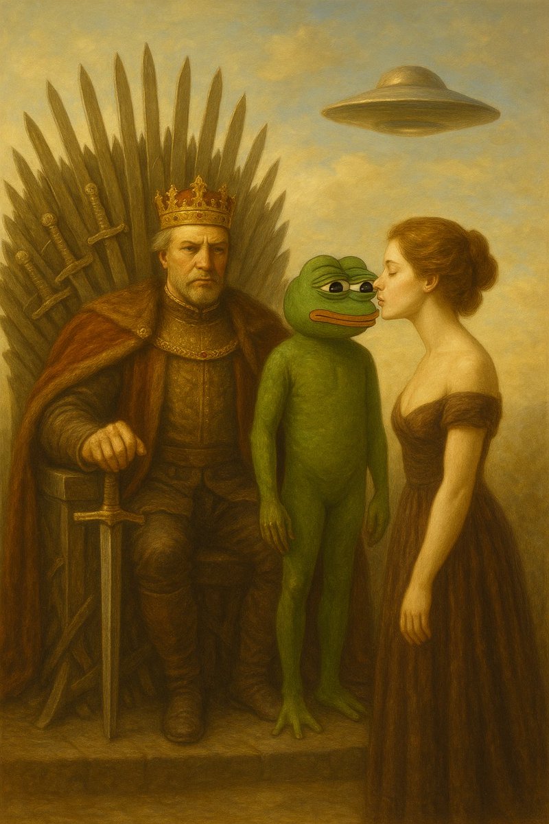 DROPLAND_io's tweet photo. 👑🛸👸🐸
When the king doesn’t get you…
but a meme frog from the internet does.
#MemeLife #Pepe #dropland #ModernFairytale #CryptoCulture https://t.co/sK7WMmrgB2