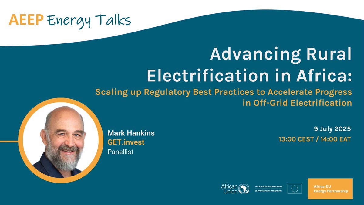 🌍With over 25 years of experience in #RuralElectrification and #RenewableEnergy in East and Southern Africa, Mark Hankins, Finance Catalyst Expert at GET.invest, will be joining the 20th #AEEPEnergyTalks.

Sign up now to join the conversation! 
💻 africa-eu-energy-partnership.org/aeep-energy-ta…
