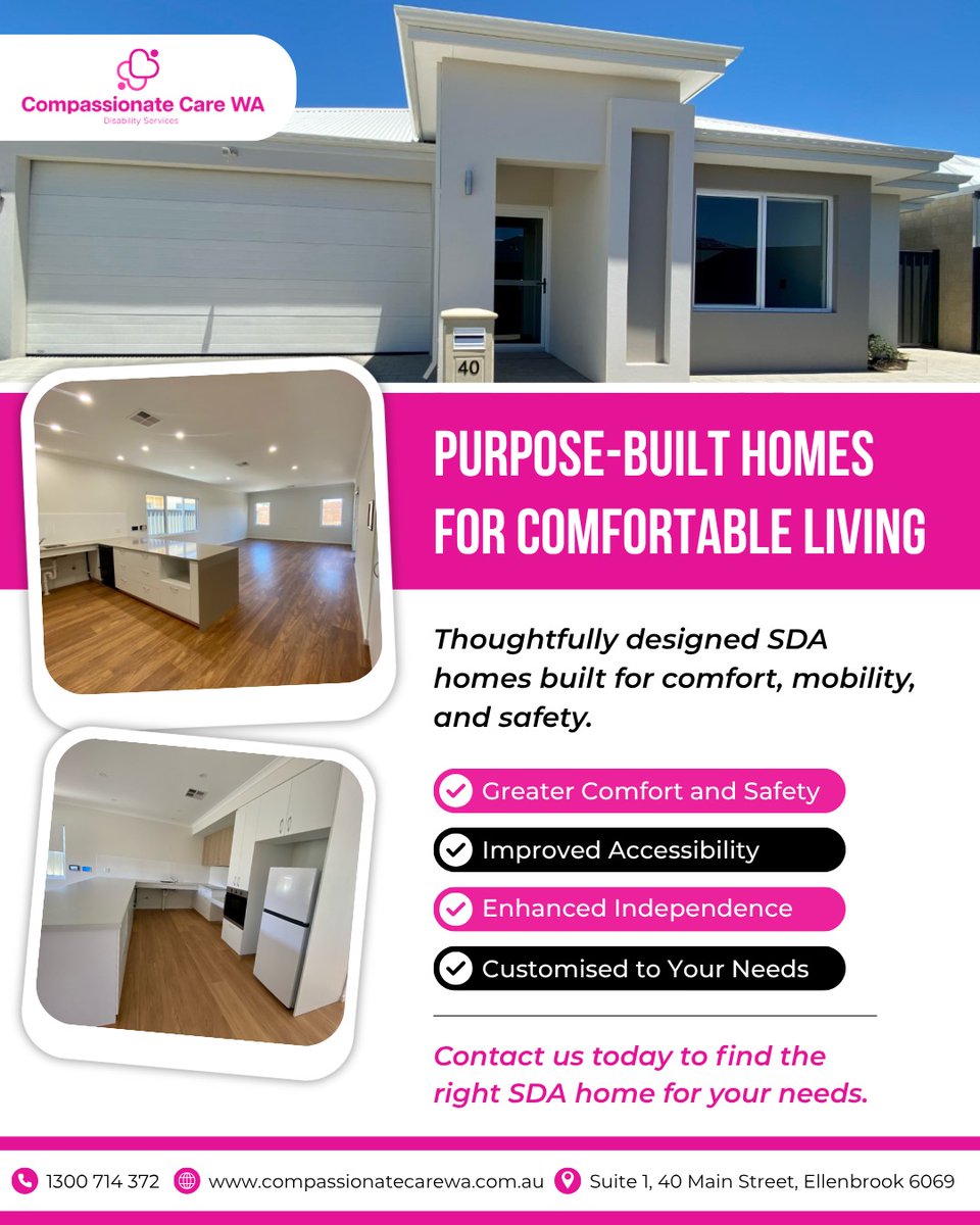 care_wa29017's tweet photo. 🏡 Purpose-Built SDA Homes for Your Comfort & Independence
🌐 https://t.co/mQgNUl0iLE
#SDAHomes #CompassionateCareWA #AccessibleLiving #DisabilitySupport #IndependentLiving #PurposeBuiltHomes #EllenbrookHousing #NDISHousing #ComfortAndCare #InclusiveLiving #SupportWorkers https://t.co/ZP8fk4jx9C