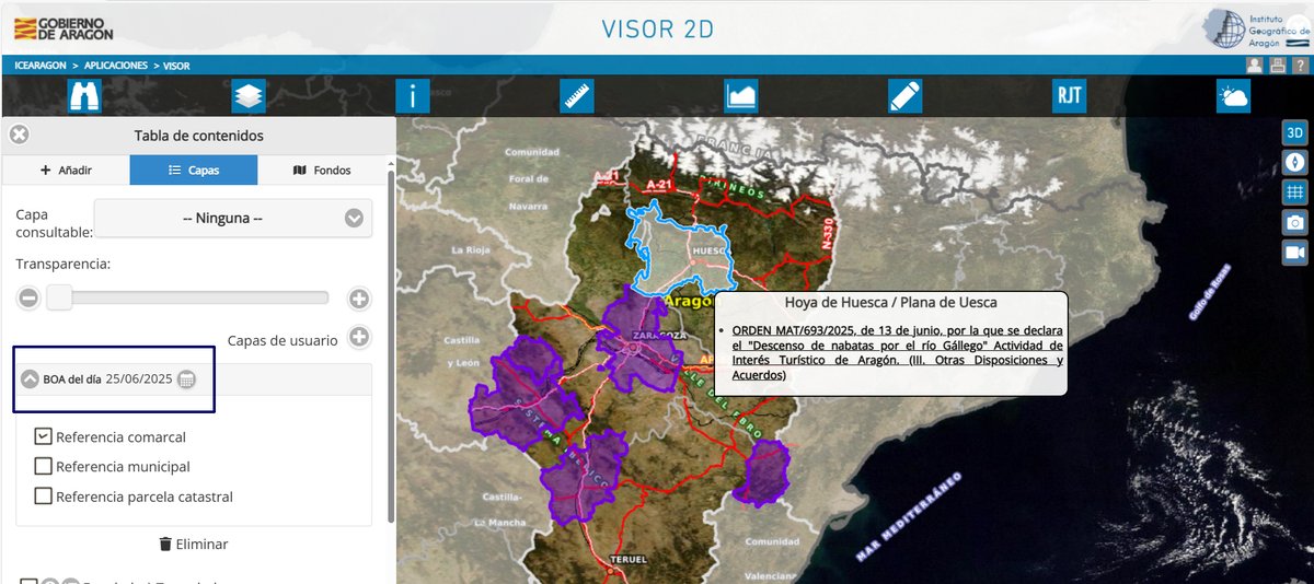 IGEAR_Aragon's tweet photo. Recordamos que a través del aplicativo del GeoBOA, se enlaza, en el #Visor2D de #ICEARAGON, con la información del Boletín Oficial de Aragón y de los boletines oficiales de las tres provincias a través de las referencias geográficas directas o indirectas, a escala comarcal, municipal o referencia catastral.