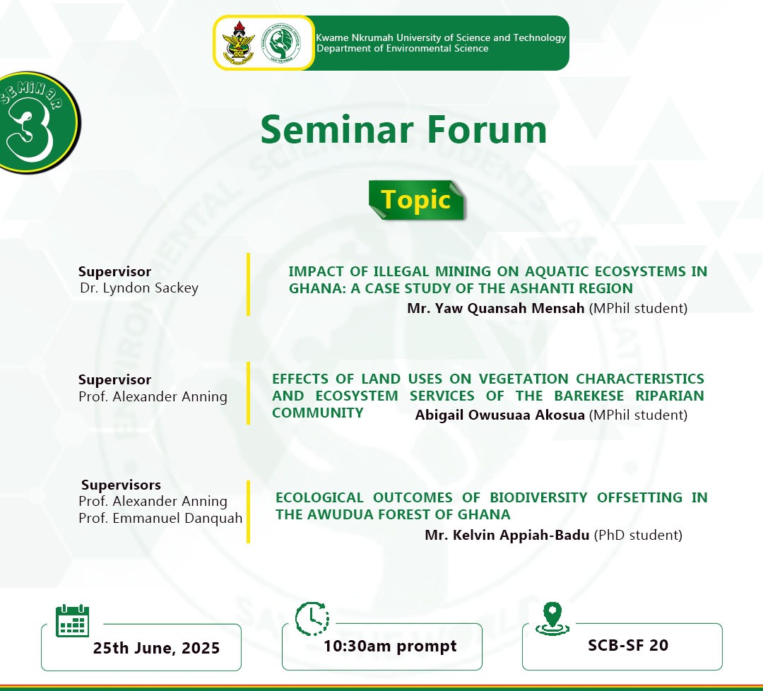 🟢⚪️🟢⚪️
Our Departmental seminar forum comes off today....🔥💯

ENSSA-KNUST — Save the world 🌍 
🟢⚪️🟢⚪️