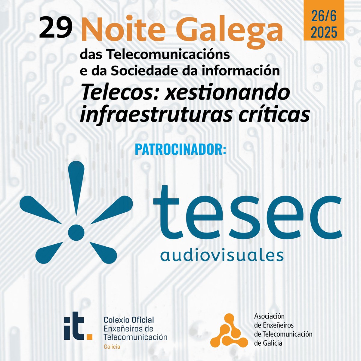 AETG-COETG (@aetgcoetg) on Twitter photo Moitas grazas a <a href="/tesec_eventos/">Tesec Av & Events</a>, empresa especializada na organización de eventos e instalación de equipos audiovisuais, por patrocinar de novo a XXIX Noite Galega das Telecomunicacións e da Sociedade da Información 🙌 Moitas grazas a <a href="/tesec_eventos/">Tesec Av & Events</a>, empresa especializada na organización de eventos e instalación de equipos audiovisuais, por patrocinar de novo a XXIX Noite Galega das Telecomunicacións e da Sociedade da Información 🙌