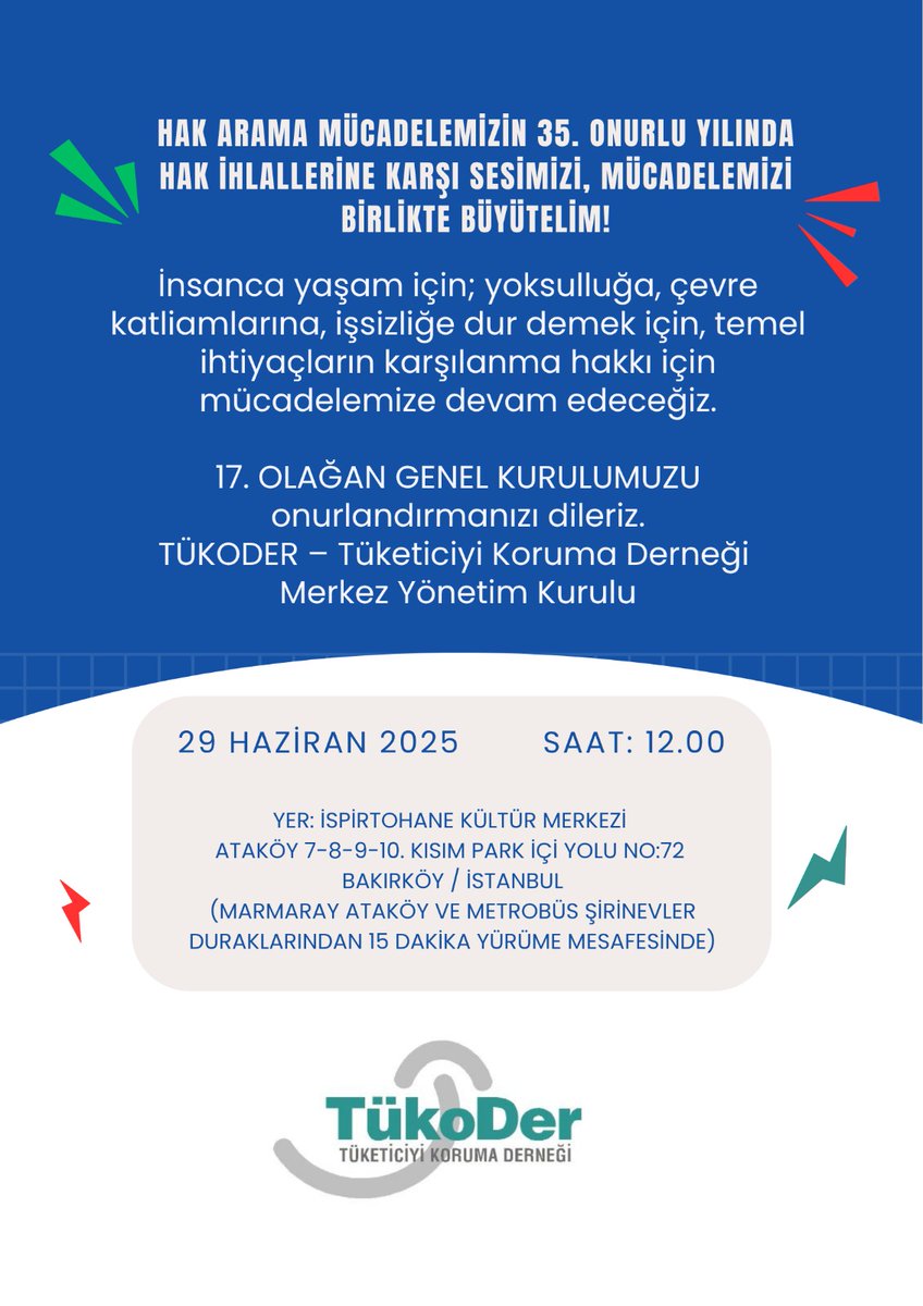 HAK ARAMA MÜCADELEMIZİN 35. ONURLU YILINDA
HAK İHLALLERİNE KARŞI SESİMİZİ, MÜCADELEMİZİ
BİRLİKTE BÜYÜTELİM!
17. Olağan Genel Kurulu'muzu Onurlandırmanızı dileriz.