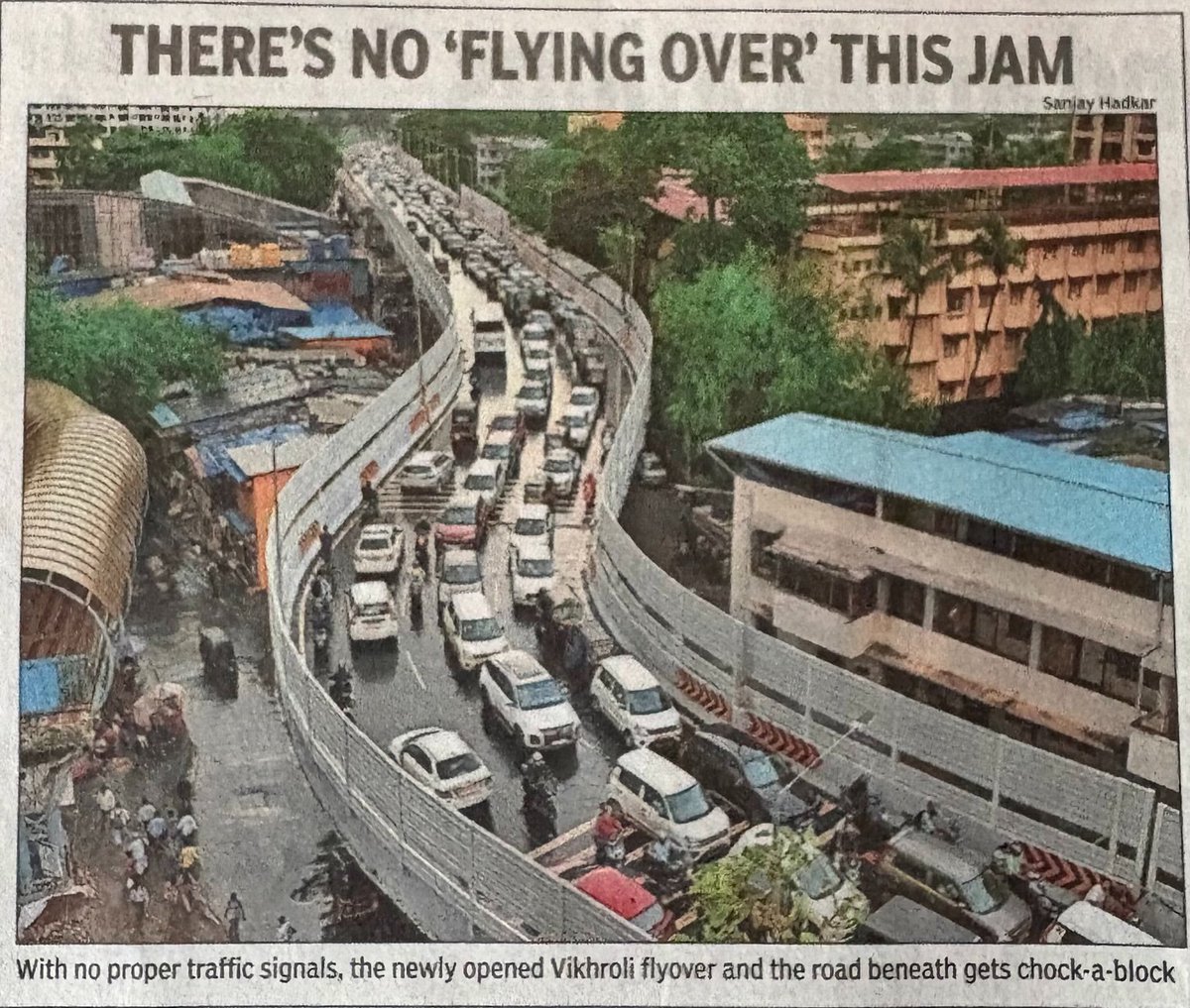 Visionary leadership's Vikhroli flyover of Mumbai. Planned in 1997. Completed in 2025.

* Three Lanes
* No Divider
* Two Way Traffic
* No Signalling 
* Jams, above and below the flyover 

Vikasit Bharat has arrived 🔥
