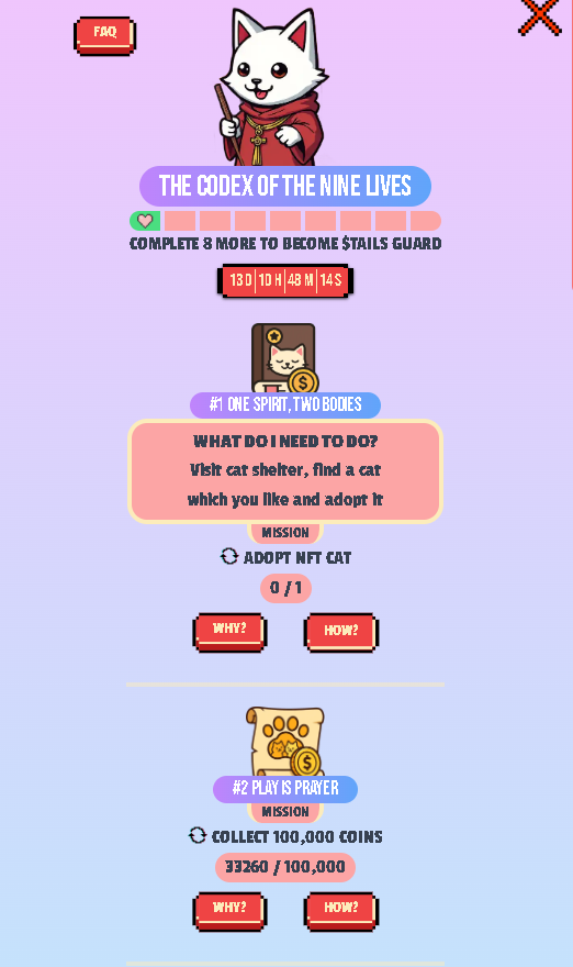 metaparu18's tweet photo. 🧭 3 missions down, 6 to go.
Feeding cats 🐾, spending lives 🕹️, and chasing coins 💰 — the Codex isn’t easy, but legends are never born easy.
On my way to earn the $TAILS Guard badge.
#TokenTails #SaveACat #TAILSQuest
#TAILS #STAILS
@balkrishnan97 
@Samoff844 
@Nexaura7638. https://t.co/WbRMS9XYYJ