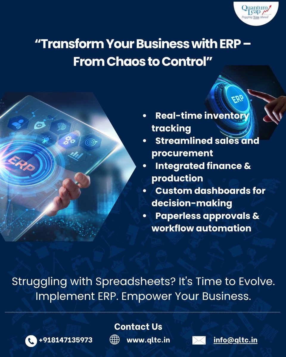 qltc_in's tweet photo. At Qltc, we implement ERP systems that unify Inventory, Sales, Finance &amp; Production for real-time insights, fewer errors &amp; smarter decisions.

From planning to post-go-live—we’ve got you covered.

#ERP #DigitalTransformation#ManufacturingExcellence #BusinessGrowth https://t.co/fNTjcPFiQ8