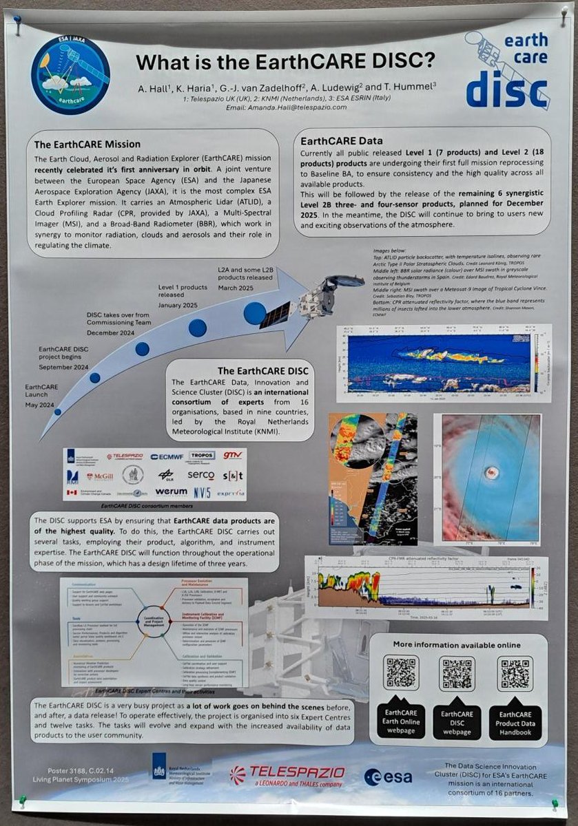 Amanda Hall (@dr_amanda_hall) on Twitter photo Its <a href="/esa_earthcare/">ESA's EarthCARE mission</a> day at #LPS25 !!
<a href="/TelespazioUK/">Telespazio UK</a> are excited to share what we have been doing as part of the EarthCARE DISC. Find out more: lnkd.in/eTfTp6ka
Come and see my poster this evening (session C.02.14), presented by Kajal Haria, EarthCARE DISC Service Manager. Its <a href="/esa_earthcare/">ESA's EarthCARE mission</a> day at #LPS25 !!
<a href="/TelespazioUK/">Telespazio UK</a> are excited to share what we have been doing as part of the EarthCARE DISC. Find out more: lnkd.in/eTfTp6ka
Come and see my poster this evening (session C.02.14), presented by Kajal Haria, EarthCARE DISC Service Manager.