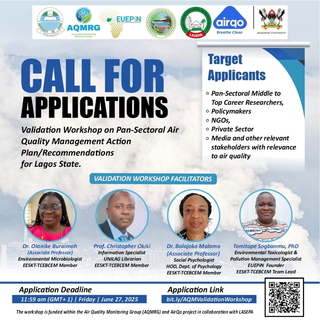 Are you a middle to top career level researcher, #policymaker, NGO, private sector, #media and other relevant stakeholder with interest in #air quality management?   Register here  docs.google.com/forms/d/e/1FAI… for fully funded in person Validation workshop in #Lagos.