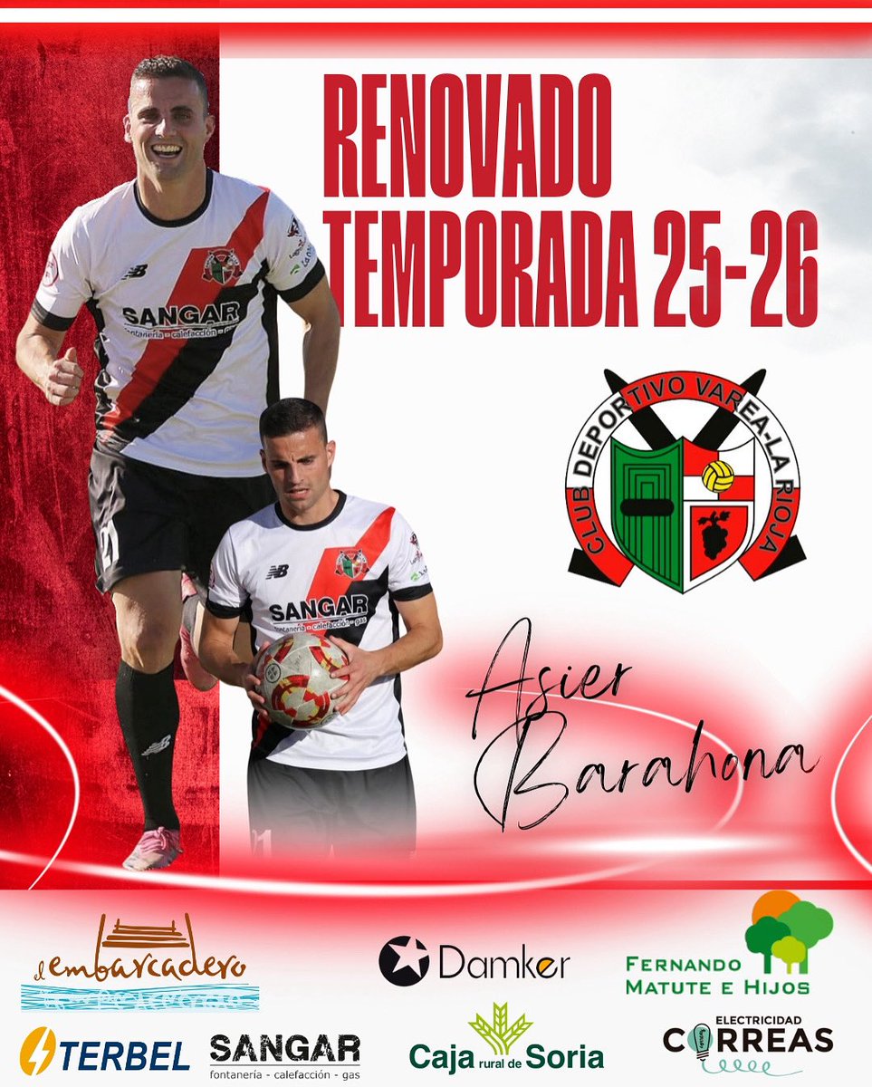 ⬜🟥COMUNICADO OFICIAL | RENOVADO

~DELANTERO:

➡️ ASIER BARAHONA renueva una temporada con nosotros. Jugador de Miranda con calidad de categoría superior que seguirá deleitándonos con sus goles y asistencias la temporada que viene.

¡Vuestros éxitos serán los nuestros! ❤️