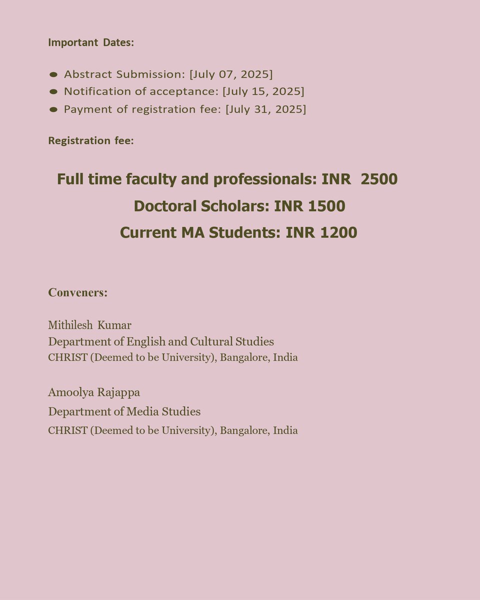 Mithilesh Kumar (@eduwalebabu) on Twitter photo Cultural Studies Methodology Lab is organizing
a Research Symposium on Migration Studies in Peninsular India on August 28-30th, 2025. The central aim of this symposium is to work towards forming a Migration Research Collective. Submit abstract by July 07. csc@christuniversity.in Cultural Studies Methodology Lab is organizing
a Research Symposium on Migration Studies in Peninsular India on August 28-30th, 2025. The central aim of this symposium is to work towards forming a Migration Research Collective. Submit abstract by July 07. csc@christuniversity.in