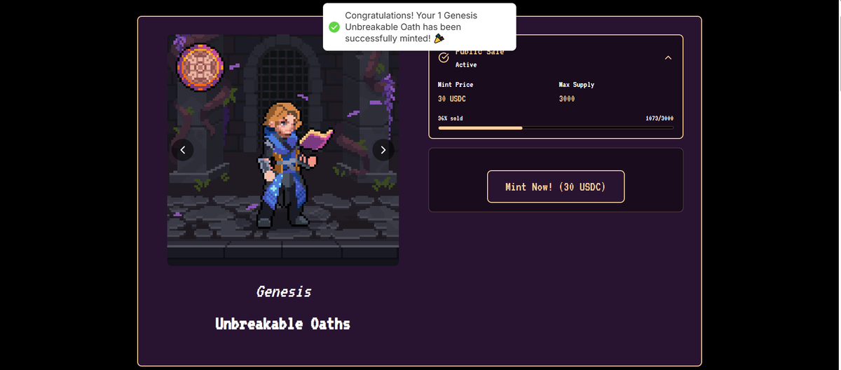 0xNikide's tweet photo. Minted my 🧿Unbreakable Oath on @PlayCryptalia
Thanks to $IMX rewards from @Immutable quest🎁
Just for playing — this is how #Web3 should feel 🔥
#Web3Gaming #CryptoGames #NFTs #ImmutableX #GamingCommunity #OnChain #GameFi #EchoesOfCryptalia https://t.co/Zk0rZHUcKj