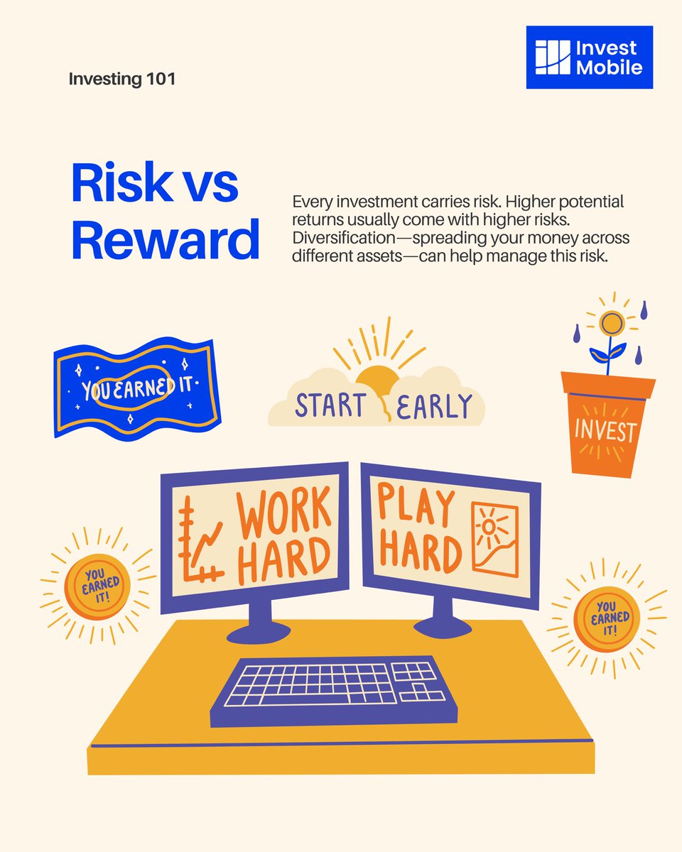 investmobile's tweet photo. Understand your investment options, from stocks to diversified ETFs. While higher potential returns often come with higher risk, diversification is key to managing it. Let the power of compound interest grow your wealth over time.

@investmobile #SmartInvesting #Diversify https://t.co/wmfWdJAD1E