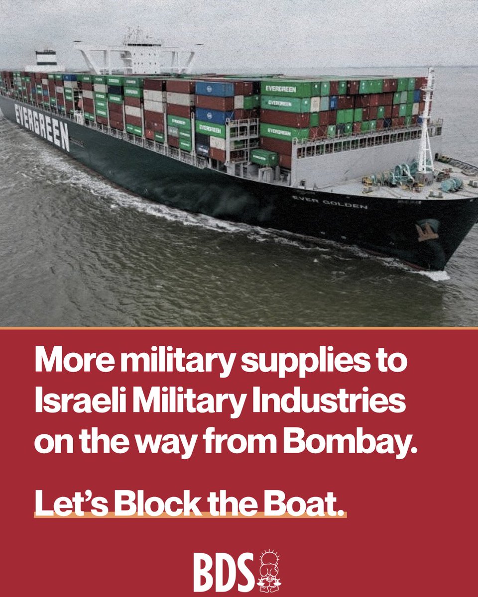 More military supplies to Israeli Military Industries on the way from Bombay.

Let's #BlockTheBoat

loom.ly/InroIRM