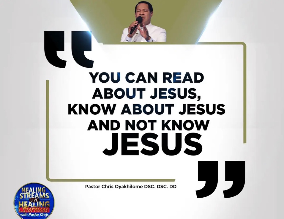 LoveWorldEvents's tweet photo. Knowing about Jesus isn't the same as knowing Him. Let your heart meet the Living Word. โจ
โ Pastor Chris Oyakhilome
#HealingStreams #KnowJesus #PastorChris