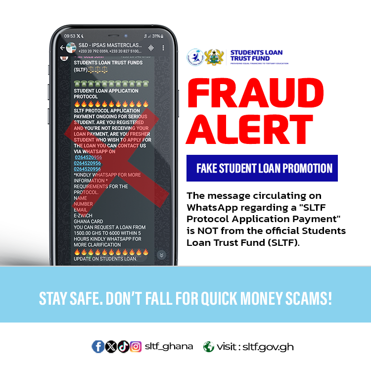 sltf_ghana's tweet photo. ATTENTION ATTENTION ATTENTION!!!!
SCAMMERS ARE AT IT AGAIN!
Don’t fall for fake messages pretending to be us. If it seems off, it probably is.
There is NO PROTOCOL system here at SLTF
Spread the word and let’s shut them down together.
#SLTFUpdates https://t.co/02WjAFGxRs