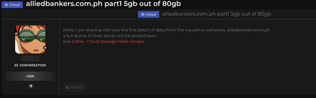Alliedbankers Insurance Corporation Allegedly Hit by Massive 80GB Data Breach dailydarkweb.net/alliedbankers-…