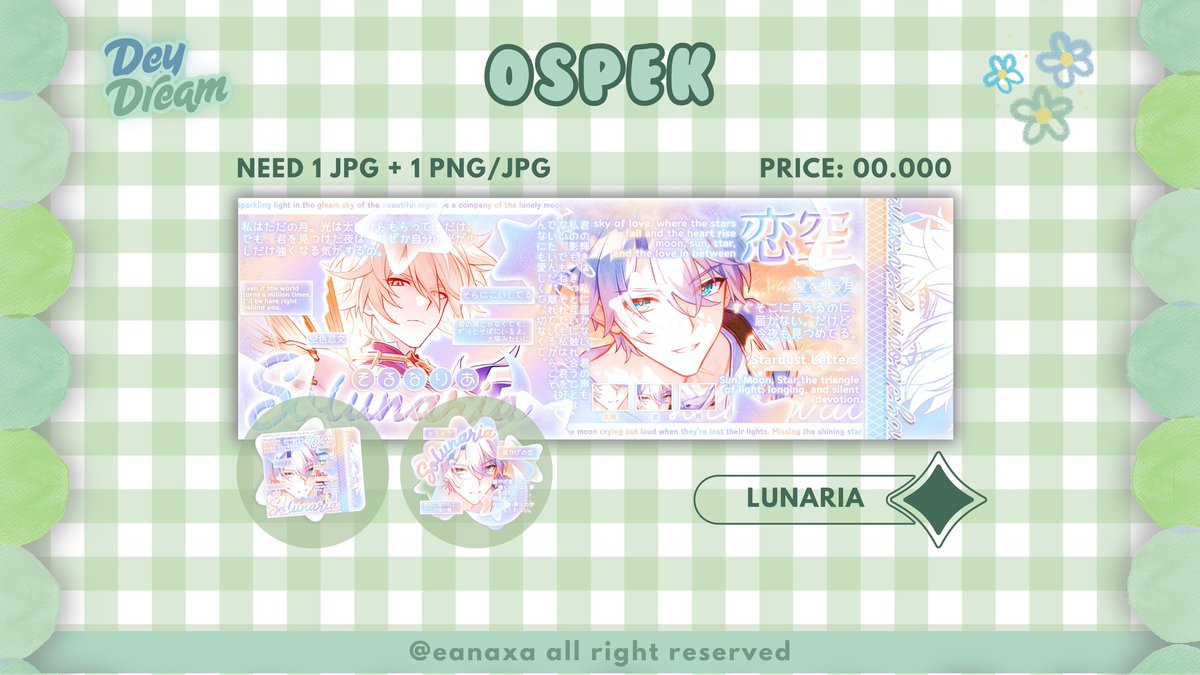 eanaxa's tweet image. Any interaction are appreciated! 🌷

⋆˙⟡ — OSPEK 🧩

Haiii Dey membawa 1 anak adopsi yg siap untuk di ospek! Dan Dey juga mau minta tolong untuk vote price yaw 🫶🏻

Anw, kalau ada kesamaan dengan BA lain, kindly DM Dey ya! Timaaci 🩷

#zonauang #zonajajan #zonaba