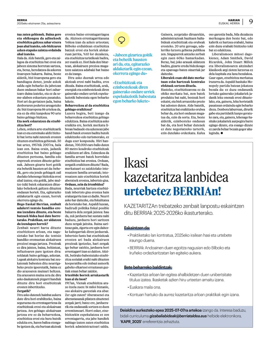 Duela gutxi <a href="/JaimePalomera/">Jaime Palomera</a> gonbidatu genuen etxebizitza larrialdiaz aritu eta "el secuestro de la vivienda" liburua aurkezteko. 

Hemen uzten dizuegu <a href="/berria/">Berria.eus</a>.k egindako elkarrizketa. Laster La Bolsan emandako hitzaldia sareratuko dugu!
berria.eus/euskal-herria/…
#NegozioaEten