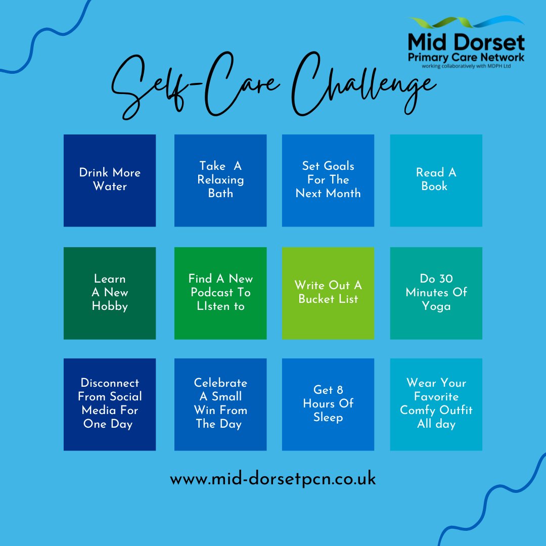 Mid Dorset Primary Care Network (@middorsetpcn) on Twitter photo ๐โโ๏ธ Happy International Self-Care Day!
Self-care isnโt a luxury โ itโs a necessity. Take time today to rest, reflect, and recharge.
๐ฟ Walk in nature
๐งโโ๏ธ Practice mindfulness
๐ Enjoy a hobby
๐ฌ Connect with loved ones
You deserve it. ๐
#SelfCareDay #Wellness #SelfLove ๐โโ๏ธ Happy International Self-Care Day!
Self-care isnโt a luxury โ itโs a necessity. Take time today to rest, reflect, and recharge.
๐ฟ Walk in nature
๐งโโ๏ธ Practice mindfulness
๐ Enjoy a hobby
๐ฌ Connect with loved ones
You deserve it. ๐
#SelfCareDay #Wellness #SelfLove