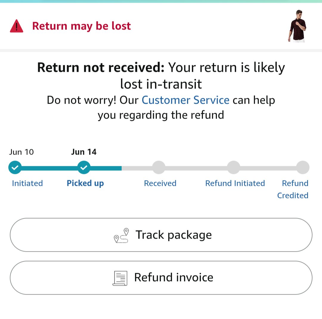 ritesh925's tweet photo. P-2 return pickup done on 10th june expected arrival to return centre 23rd, now status showing product may lost in transit? Is this your supply chain system is working these days? Again raised a complaint and resolution date given is 30th June @Amazone is this your service level? https://t.co/boKWMWEF5U