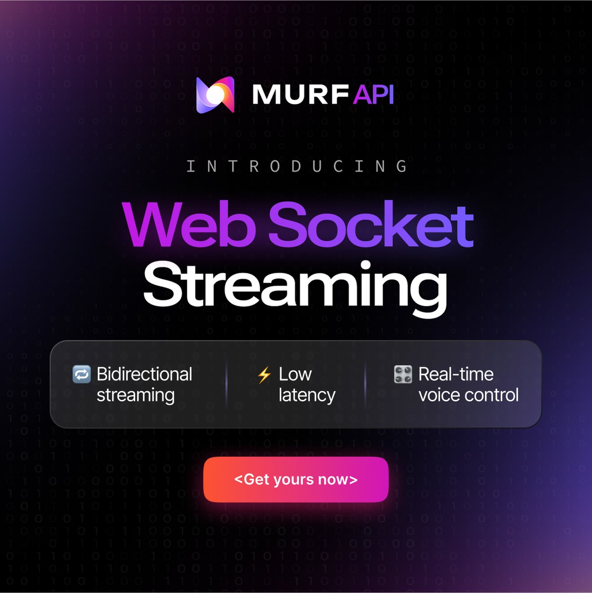 MurfAIStudio's tweet image. Why wait to hear back?
The Murf WebSocket Streaming is here for real-time audio with zero delays.
Your bots are gonna love this.
#murfapi