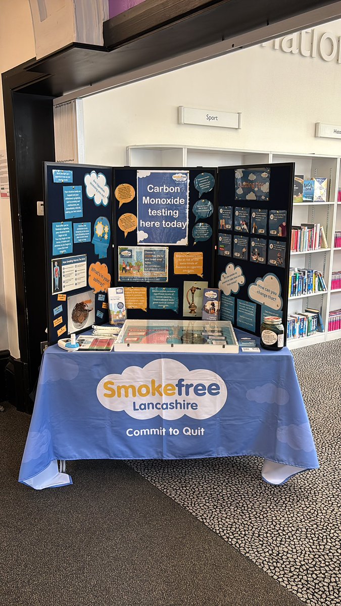 📅 This week is #loveyourlungs week and I am at <a href="/LancsLibraries/">Lancashire Libraries</a> Haslingden Library.

Stopping smoking significantly reduces your risk of cancer and improves your lung function 🫁

Take the first step today
📞0808 196 2638
🔗 buff.ly/iyvP6X5
