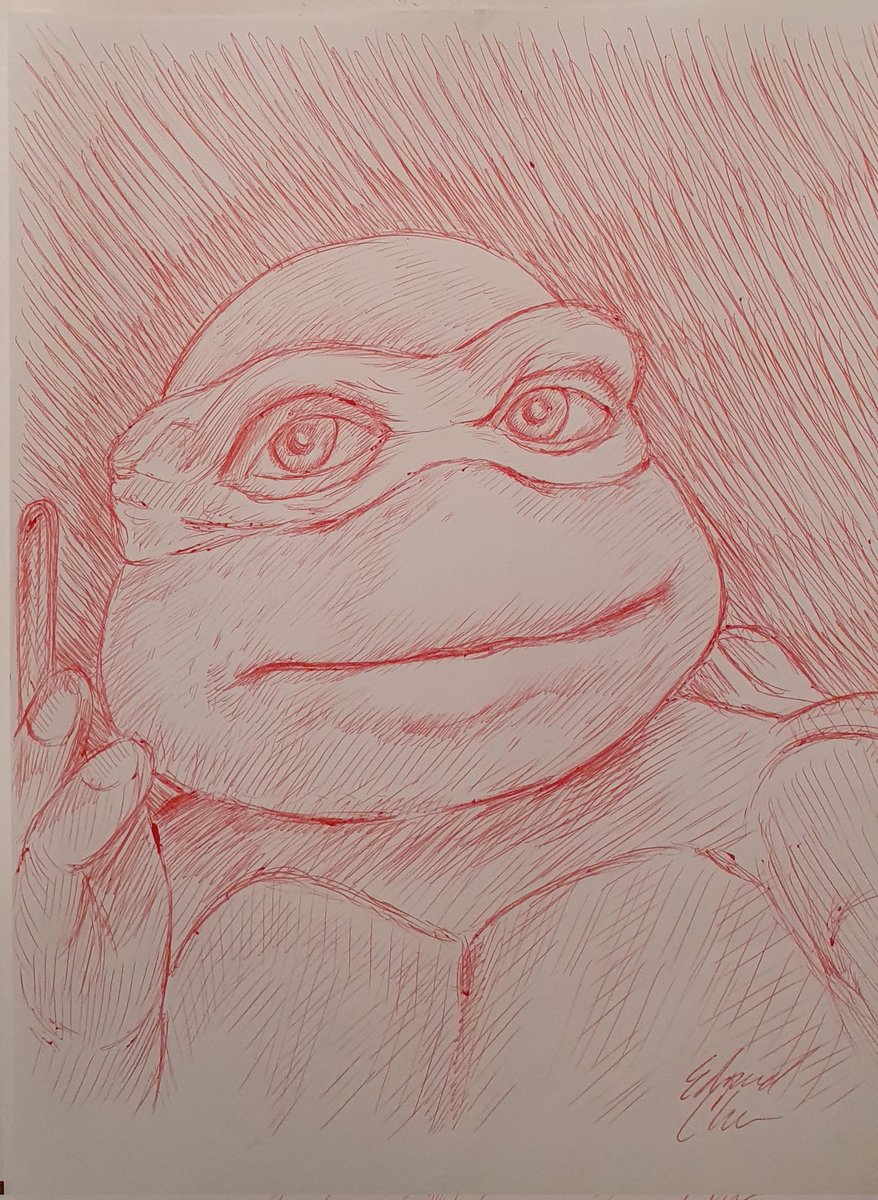 I did a red pen doodle of Mikey (1990 TMNT movie). <a href="/RobbieRist1/">Robbie Rist</a> #art #drawing #penart #tmnt #ninjaturtles #90smovies