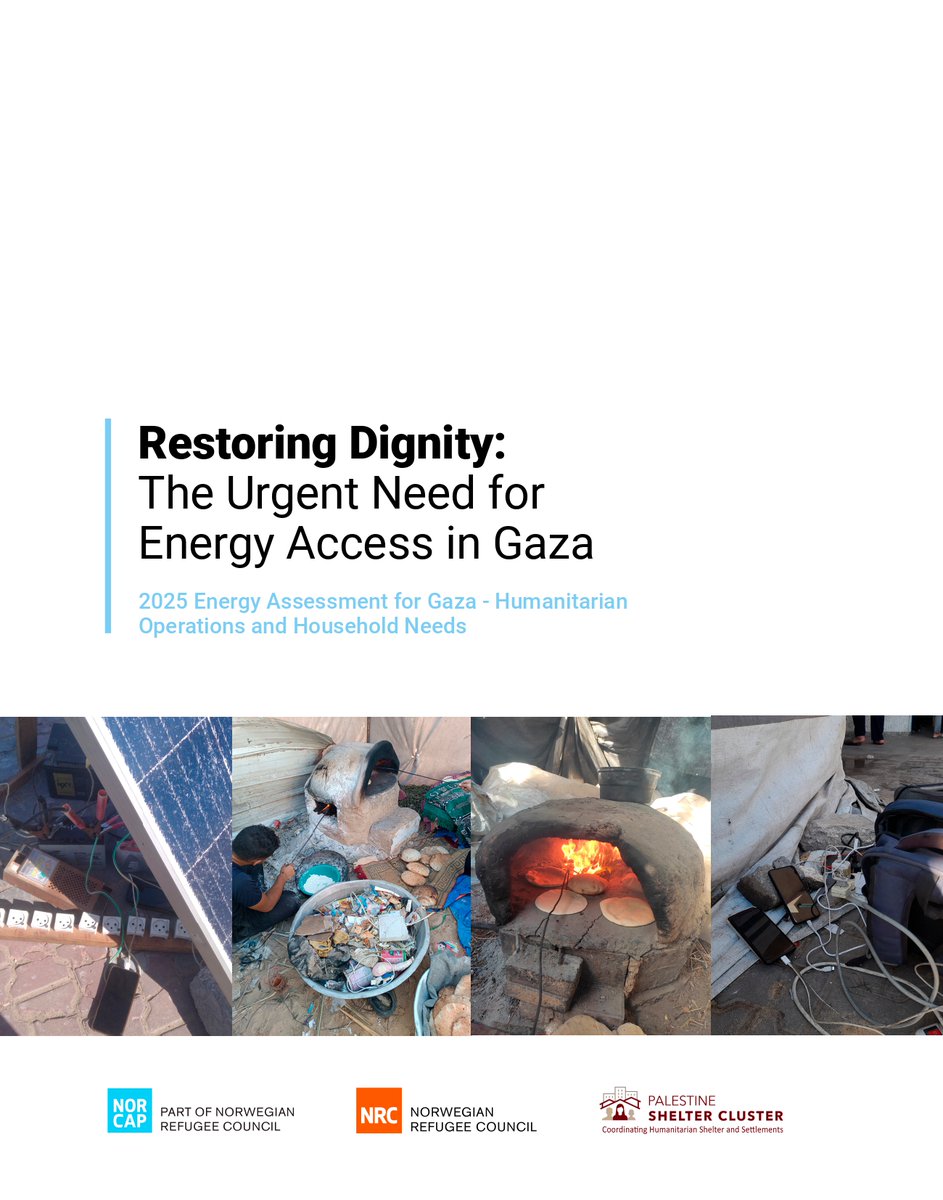 EnergyGPA's tweet image. 🔌 #WednesdayReading: A powerful new report from @NORCAPweb, & @NRC_Norway which sheds light on the deep energy crisis unfolding in #Gaza.
📉 Just 4 hrs of power/day
🚫 90% displaced, no safe cooking/heating
⚡ 510+ km of power lines destroyed
Read more👉nrc.no/globalassets/p…