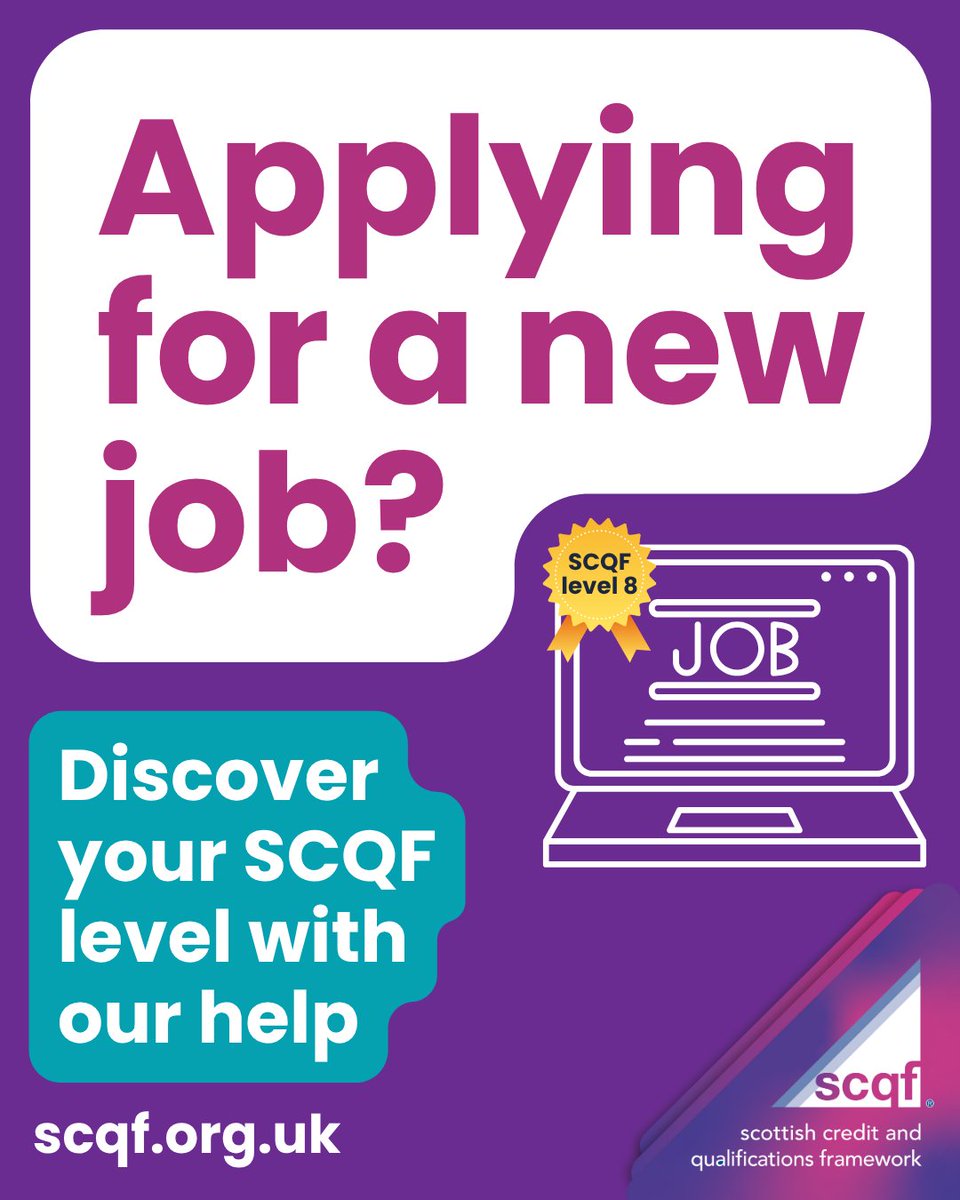 SCQFPartnership's tweet image. Confused by ‘SCQF level’ in job ads? 🤔
The SCQF helps you understand and compare qualifications in Scotland.
Check your SCQF level ⬇️
🔗 scqf.org.uk/the-framework/…

#SCQF #JobSearch #KnowYourLevel