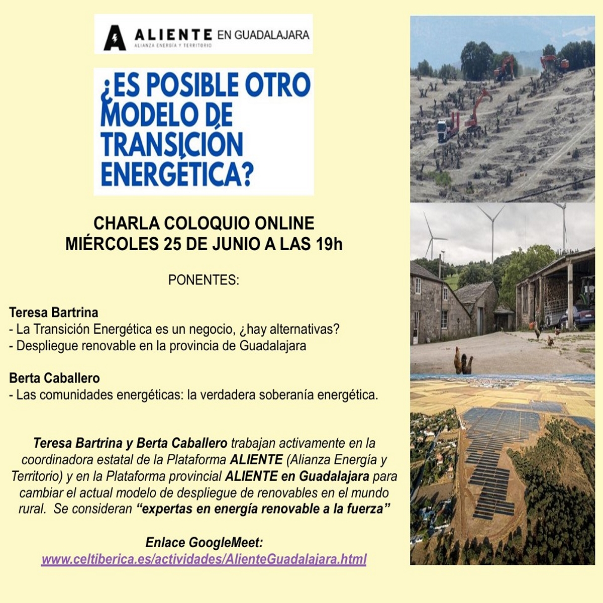𝟮𝟱/𝟲/𝟮𝟱 𝟭𝟵:𝟬𝟬𝗵. 
¿Es posible otro modelo de transición energética?
 
Teresa Bartrina y Berta Caballero
Aliente en Guadalajara  

Enlázate y participa: 👇
 
celtiberica.es/actividades/Al…
 asociacionesceltibericas.org/actividades/ev…