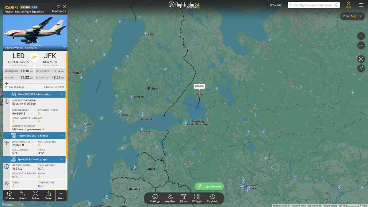 Russian Air Force Ilyushin Il-96-300 RSD878 en route to  New York.