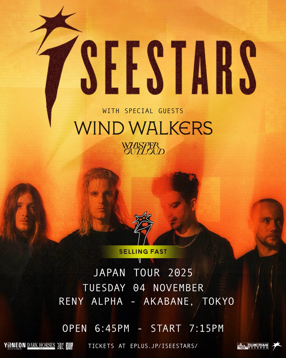DARK HORSES (@dhb_darkhorses) on Twitter photo 【TICKET INFO】
I SEE STARS 振替来日公演の11/01(土) 名古屋CLUB 3STAR公演がSOLD OUT🤘🏻
その他の公演もチケット購入はお早めに💫
I SEE STARS “JAPAN TOUR 2025” <振替公演>
11/01(土) 愛知 - 名古屋CLUB 3STAR - SOLD OUT
w/ <a href="/cvltecult/">C V L T E カ ル ト</a>, <a href="/WindWalkersBand/">Wind Walkers</a>, <a href="/falling_asleep_/">FALLING ASLEEP</a>
11/02(日) 大阪 - 【TICKET INFO】
I SEE STARS 振替来日公演の11/01(土) 名古屋CLUB 3STAR公演がSOLD OUT🤘🏻
その他の公演もチケット購入はお早めに💫
I SEE STARS “JAPAN TOUR 2025” <振替公演>
11/01(土) 愛知 - 名古屋CLUB 3STAR - SOLD OUT
w/ <a href="/cvltecult/">C V L T E カ ル ト</a>, <a href="/WindWalkersBand/">Wind Walkers</a>, <a href="/falling_asleep_/">FALLING ASLEEP</a>
11/02(日) 大阪 -