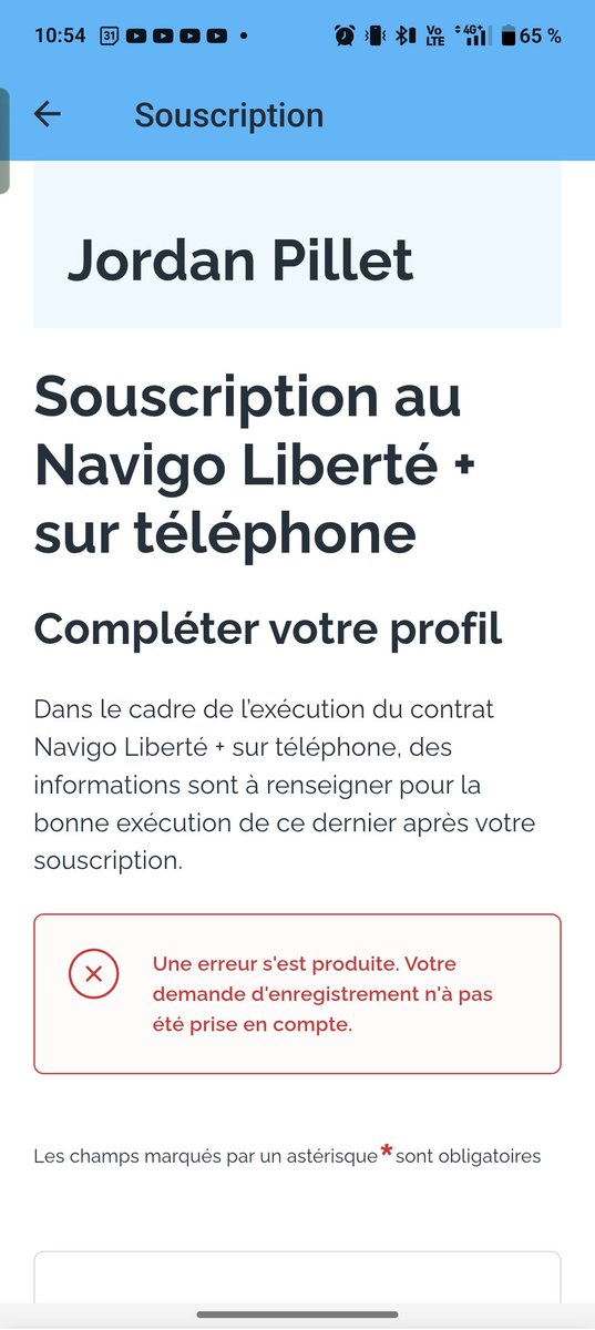 Hello <a href="/IDFmobilites/">IDF Mobilités</a> on fait comment avec cette erreur sans explication pour la création d'un pass liberté sur smartphone ? 
Sans détail c'est dur de savoir quoi faire