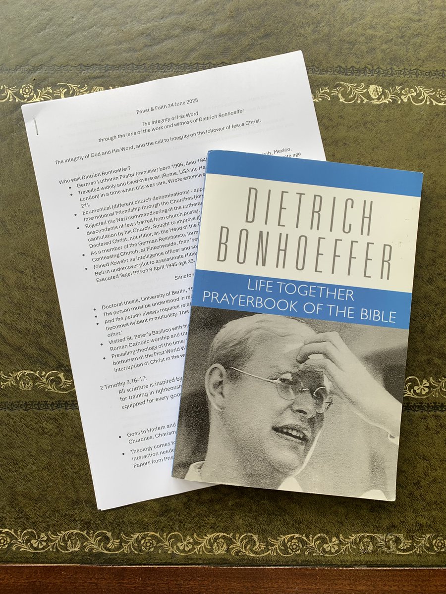 Bible study this week included the work and witness of  Dietrich Bonhoeffer: 

- Harlem and Rome
- Sanctorum Communio
- Act and Being 
- Discipleship 
- Finkenwalde
- Life Together 
- Assassination plot

and much more!