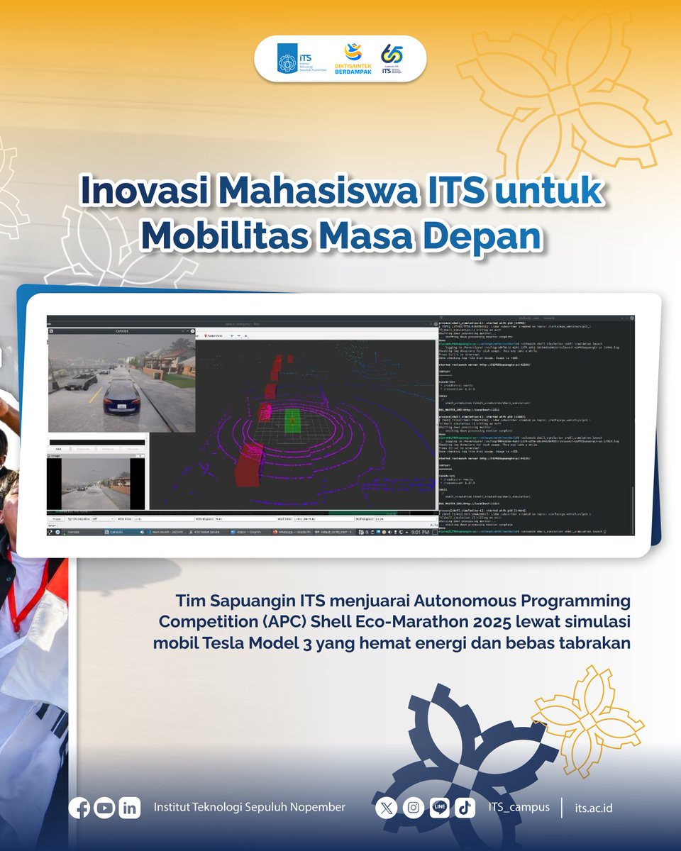 its_campus's tweet image. #ITSFun

Halo Sobat Kampus!

Tau gak sih? Tim Sapuangin ITS sukses menjuarai Shell Eco-Marathon 2025 lewat mobil otonom super irit energi! Berbekal AI canggih dan simulasi Tesla Model 3, mereka bawa pulang gelar juara dunia lho!