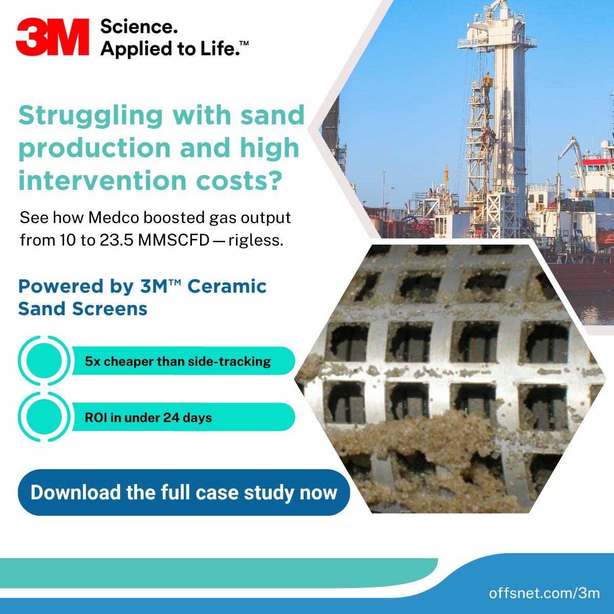OffshoreNetwork's tweet photo. Rigless | Sand-free | 5x cheaper

Medco crushed expectations using 3M™ Ceramic Sand Screens:
23.5 MMSCFD peak (vs 10 expected)
Zero sand
ROI in <24 days
Standardized across assets

Read the case study: https://t.co/GYN8GPrq1G

#3M #OilAndGas #RiglessIntervention #SandControl https://t.co/qyr2XJpAm6