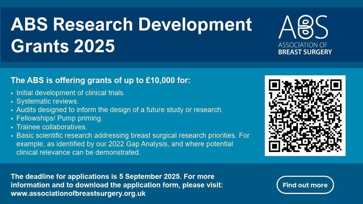 The ABS is offering Research Development Grants for: 

✅ Initial development of clinical trials
✅ Systematic reviews
✅ Audits
✅ Fellowships/ Pump priming
✅ Trainee collaboratives
✅ Basic scientific research 

Find out more and apply: buff.ly/uU9dLjO