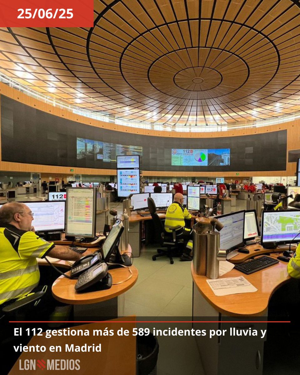 El 112 gestiona incidentes por tormentas en Madrid, con más de 589 casos atendidos y 102 intervenciones de bomberos. 🌧️🌪️🚒 

Leer Noticia 👉 lgnmedios.com/el-112-gestion…

#EmergenciasMadrid #TormentasMadrid #Lluvia #Viento #112Madrid #BomberosMadrid