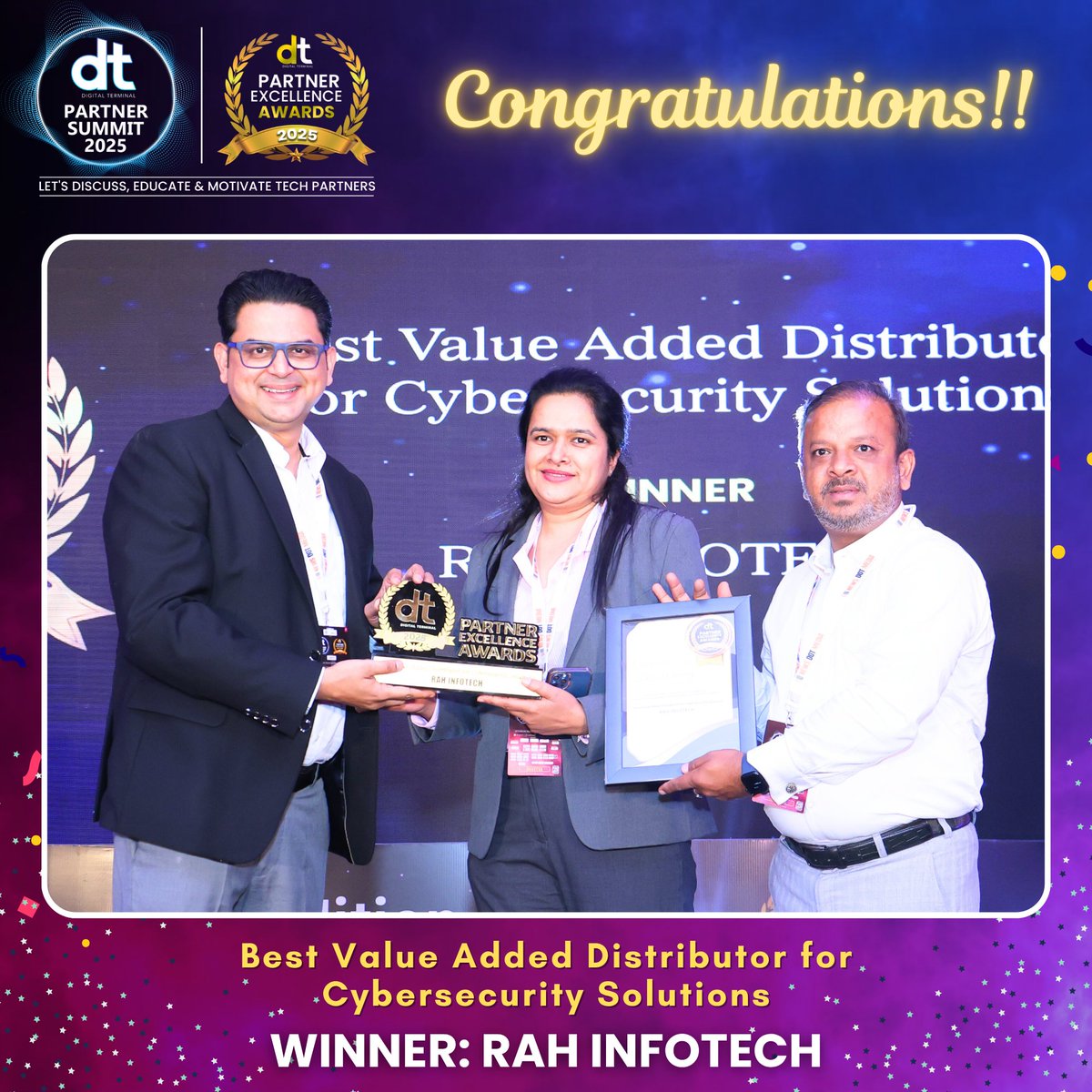 dterminalIN's tweet image. 🎉 Many Congratulations to RAH INFOTECH on winning Best Value Added Distributor for Cybersecurity Solutions Award at the prestigious DT Partner Excellence Awards 2025! 🏆👏

👉 Watch Complete DT Partner Summit 2025:
 youtube.com/live/PdLQm8qok…

#DTPS #DTPS2025