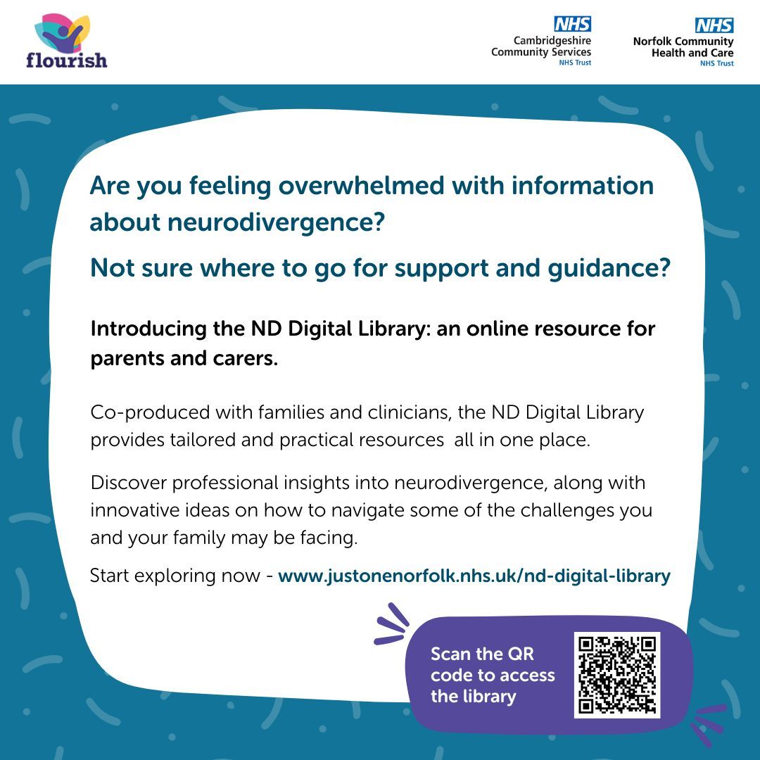 Check out the new ND Digital Library—a dedicated online resource for parents &amp; carers. Co-produced with families &amp; clinicians, it offers tailored, practical information all in one place.

Explore now: buff.ly/E7vcMd3 scan the QR code in the image to access the library.