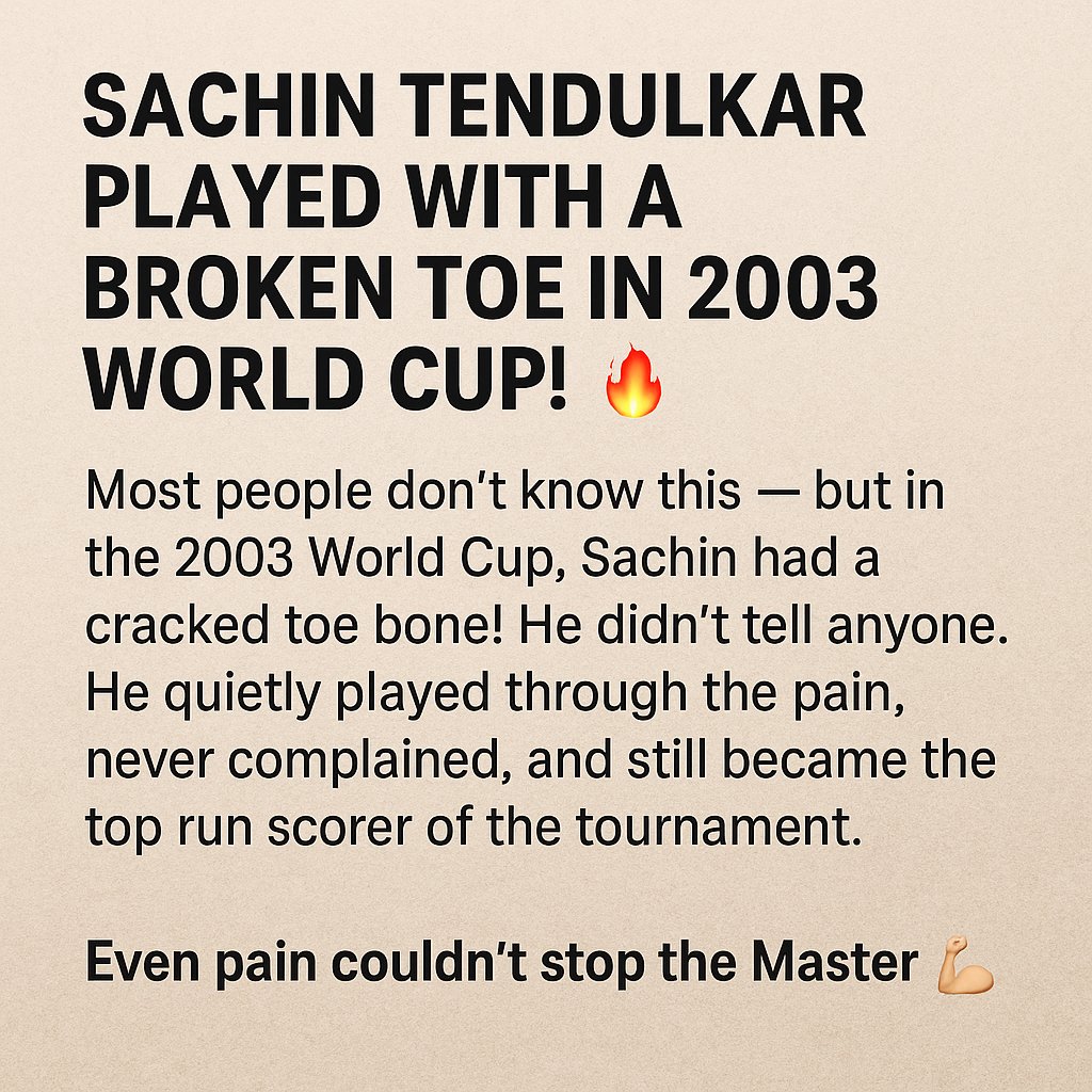 HiddenTruthHub's tweet photo. 🔥 Hidden Truth
#SachinTendulkar #CricketFacts #WorldCup2003 #MasterBlaster #CricketLegend #DidYouKnow https://t.co/gnQEJvGr0x