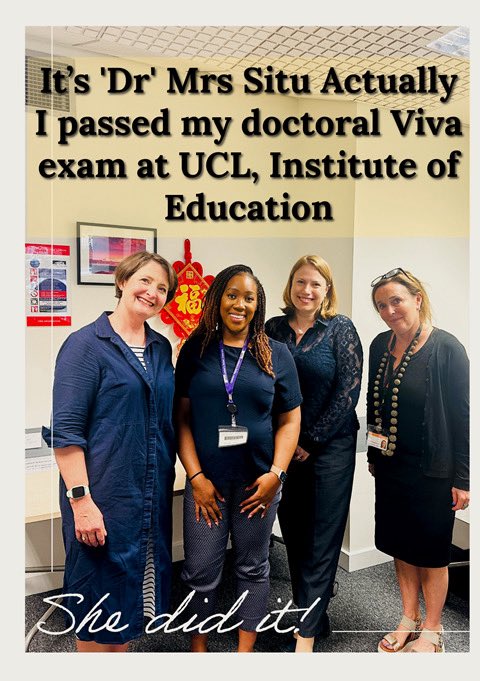 Congratulations to our Director of Social Sciences, Dr Mrs Situ on passing her doctoral Viva exam at UCL #Ambition #Excellence #Integrity